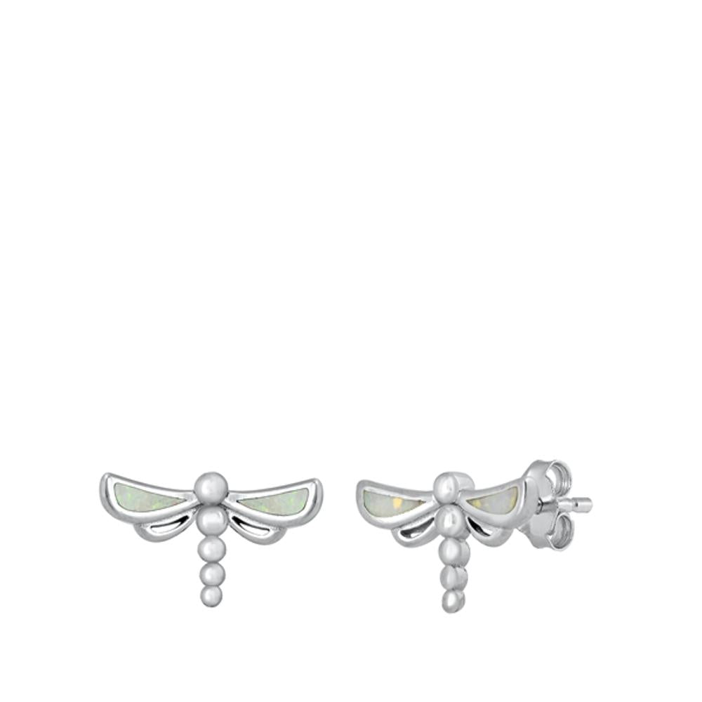 Sterling Silver White Opal Dragonfly Stud High Polished Earrings 925 New