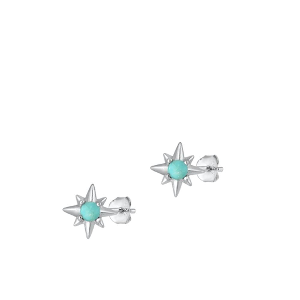 Sterling Silver Cute Turquoise Twinkle North Star Stud Earrings .925 New