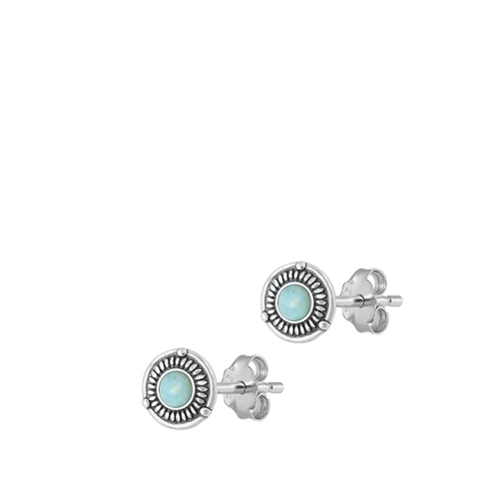 Sterling Silver Beautiful Larimar Bali Stud High Polished Earrings .925 New