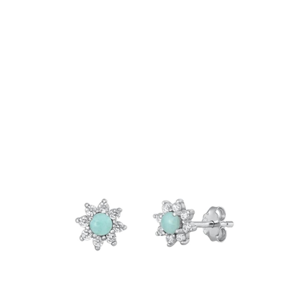 Sterling Silver Unique Flower Star Larimar High Polished Earrings .925 New