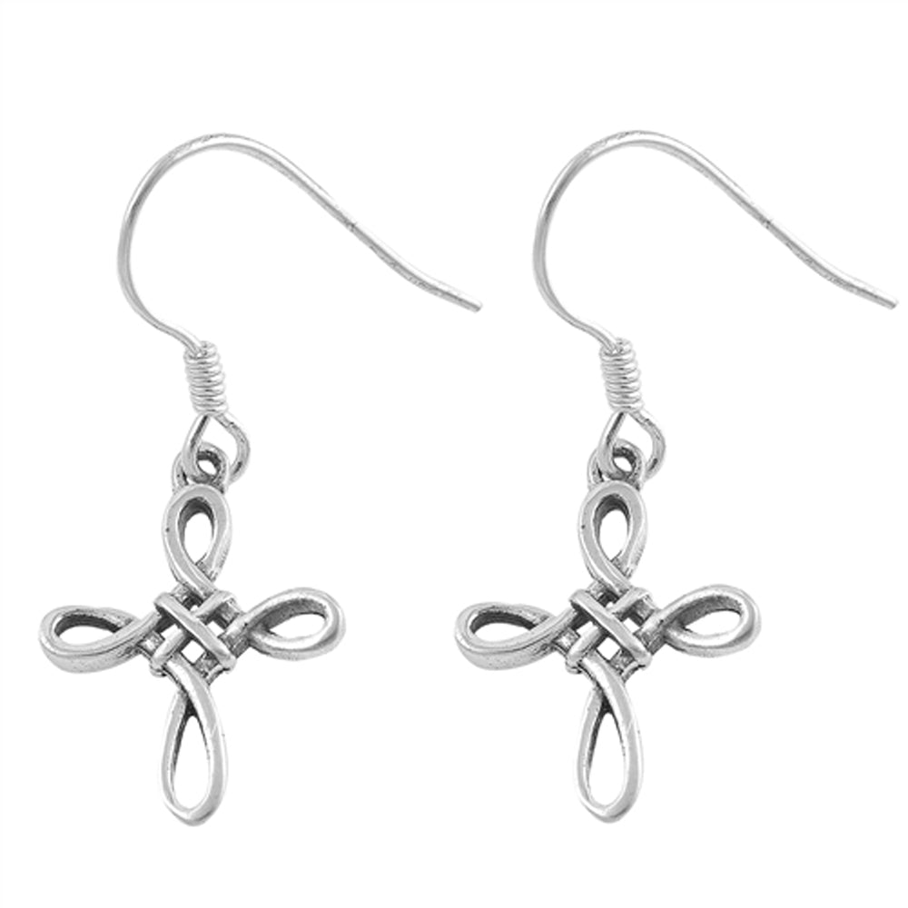 Sterling Silver Forever Celtic Cross Faith Religious Loop Endless Earrings 925