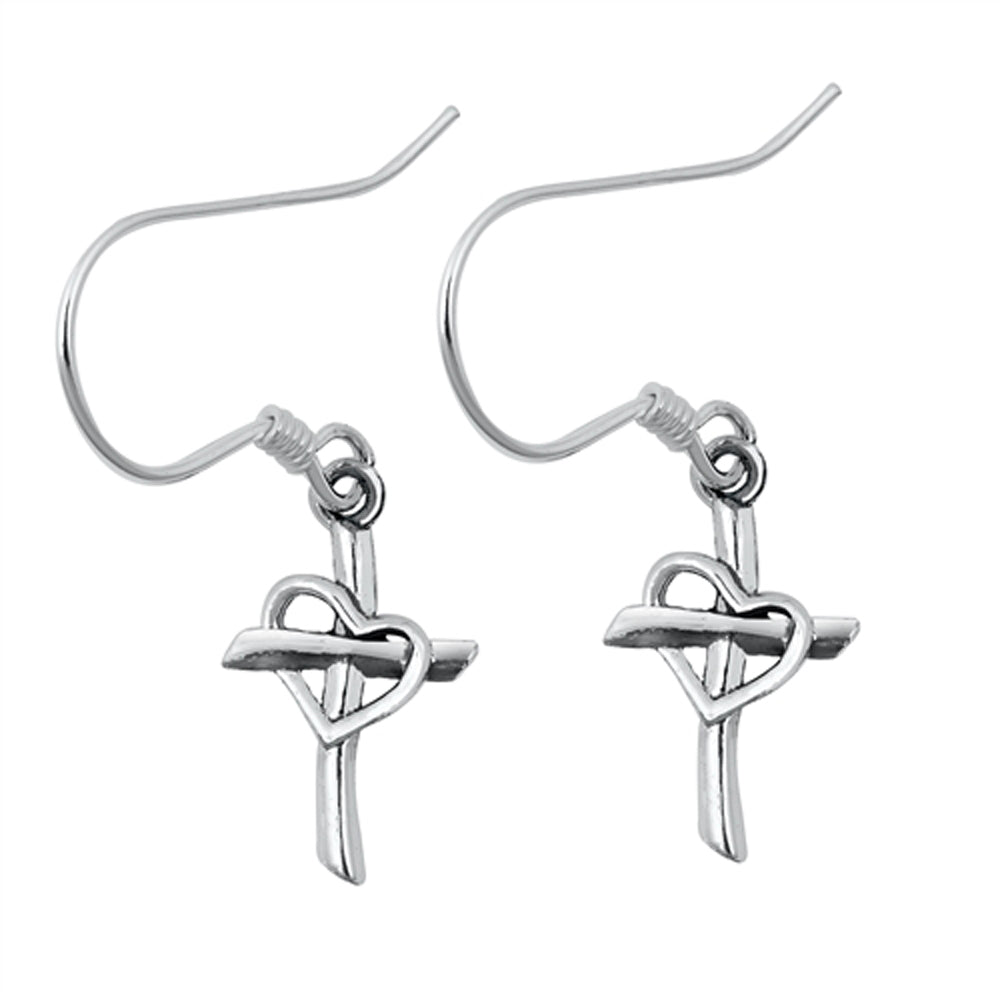 Sterling Silver Promise Heart Cross Outline Love Classic Earrings 925 New