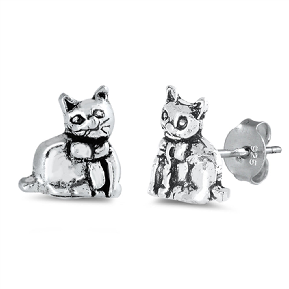 Sterling Silver Cute Cat Kitten Animal Pet Detailed Stud Earrings 925 New