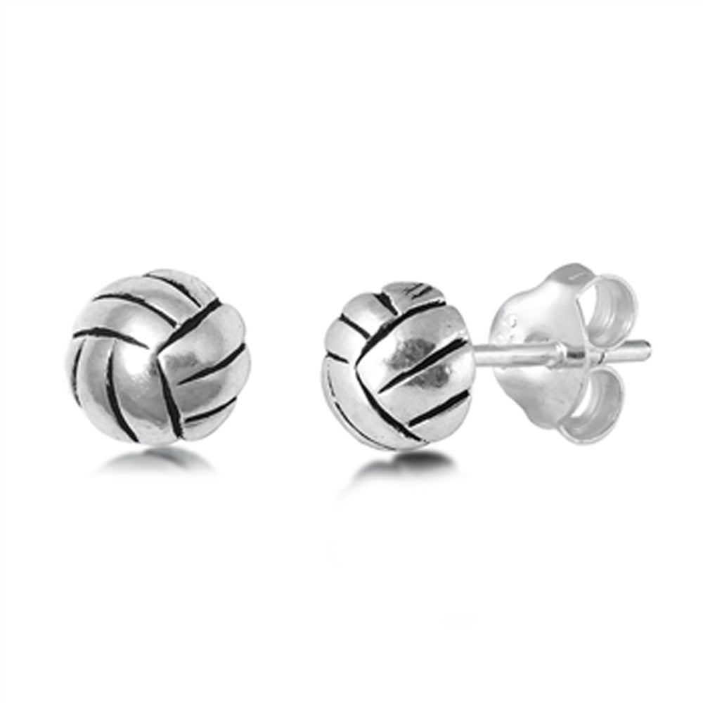 Sterling Silver Simple Volleyball Classic Sports Ball Stud Earrings