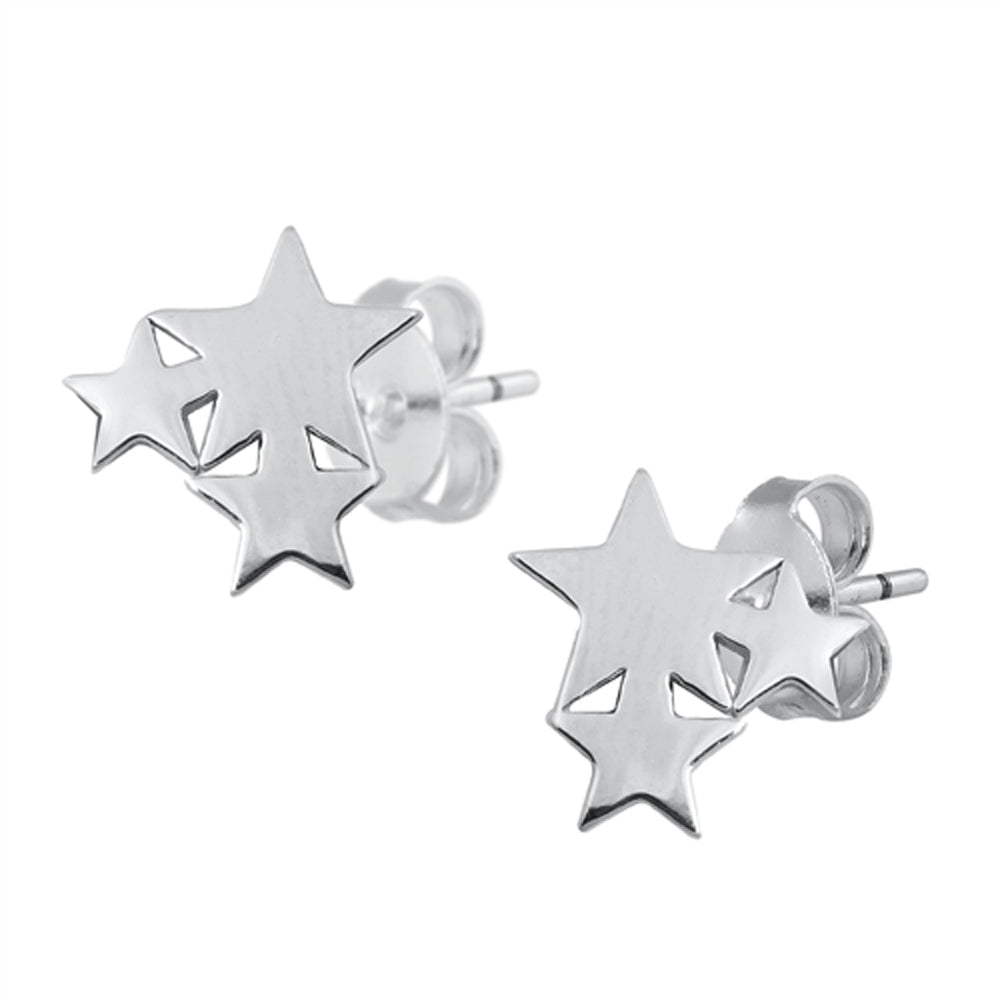 Sterling Silver Star Constellation Space High Polish Cluster Stud Earrings
