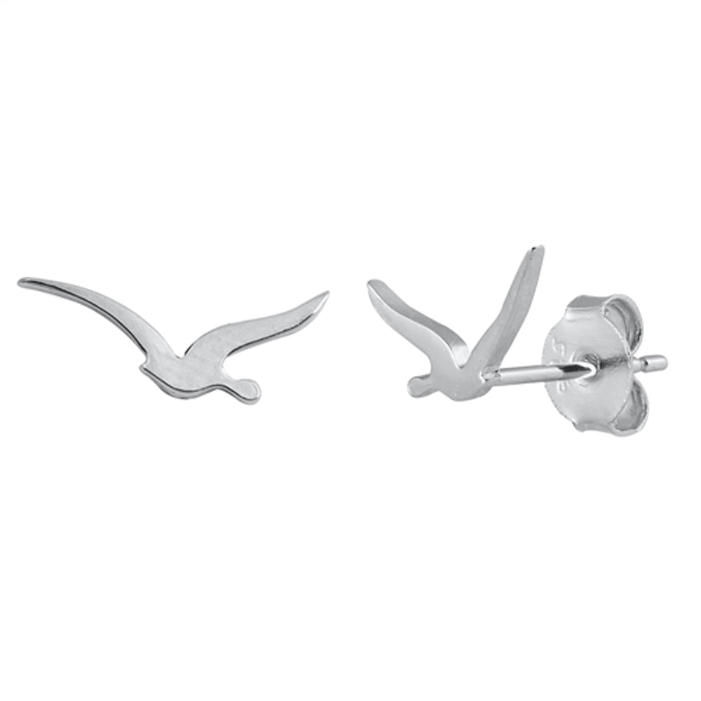 Sterling Silver Flying Seagull Animal Bird Wing Stud Earrings 925 New