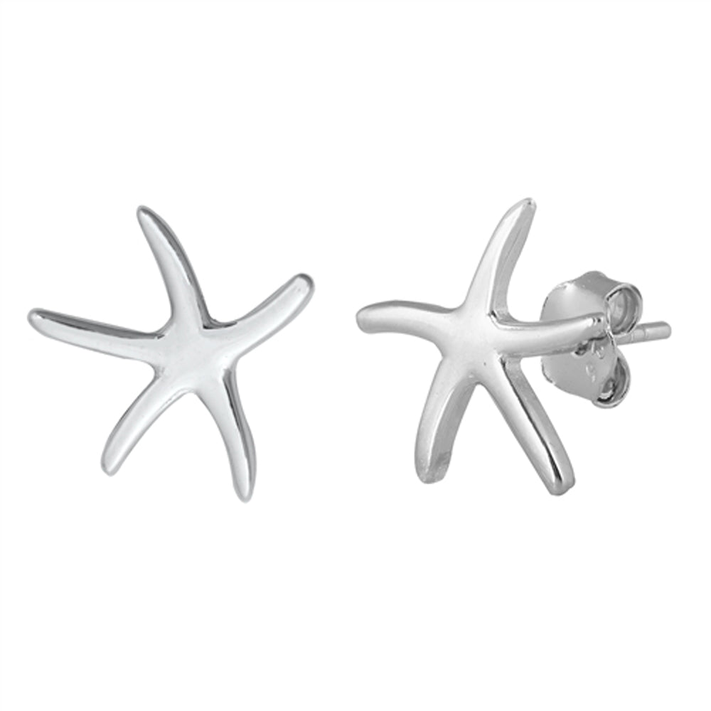Sterling Silver Ocean Slim Starfish Sea Star Polish Animal Shell Beach Earrings
