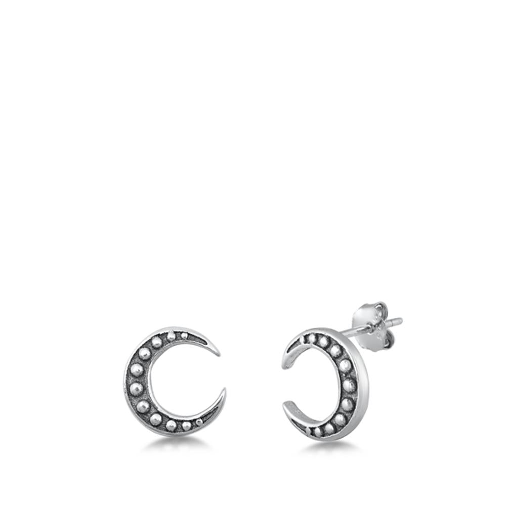 Sterling Silver Modern Crescent Moon Stud Bali Style Fashion Earrings Post .925