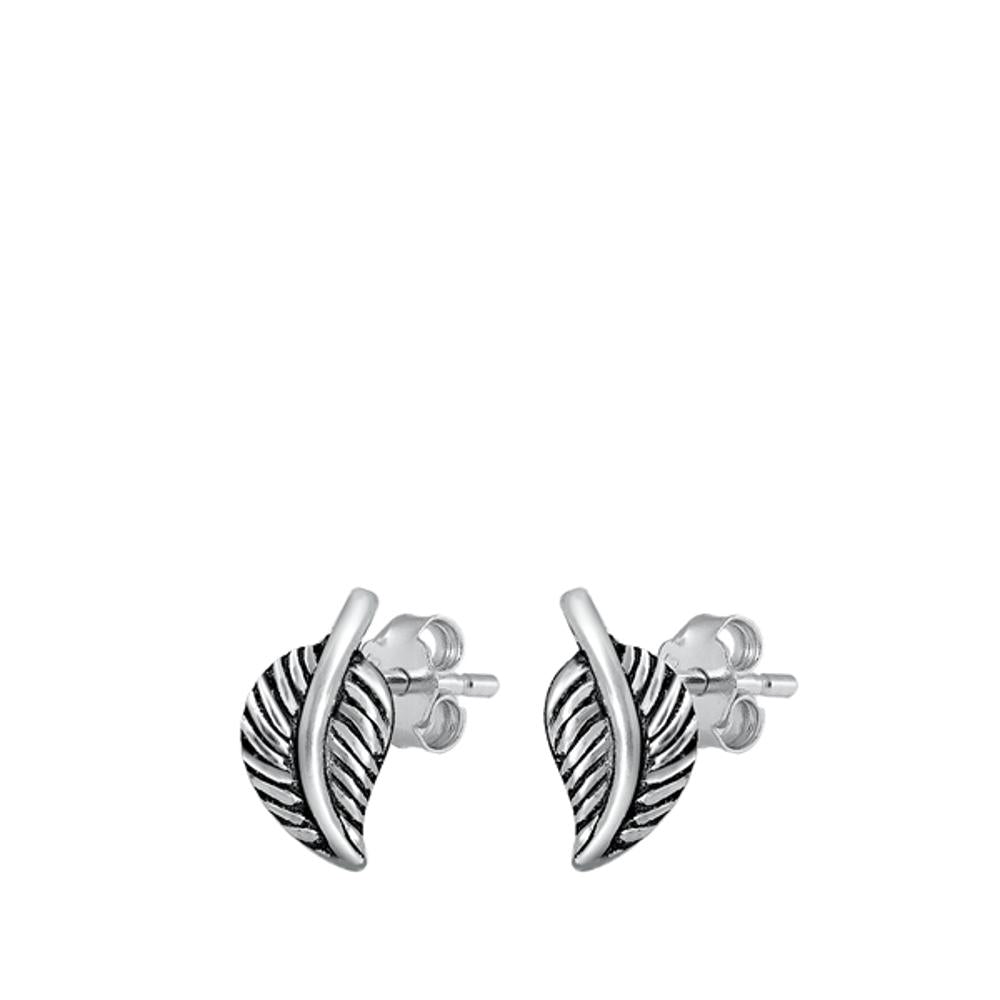 Sterling Silver Cute Dainty Leaves Stud Earrings Oxidized Leaf New 925