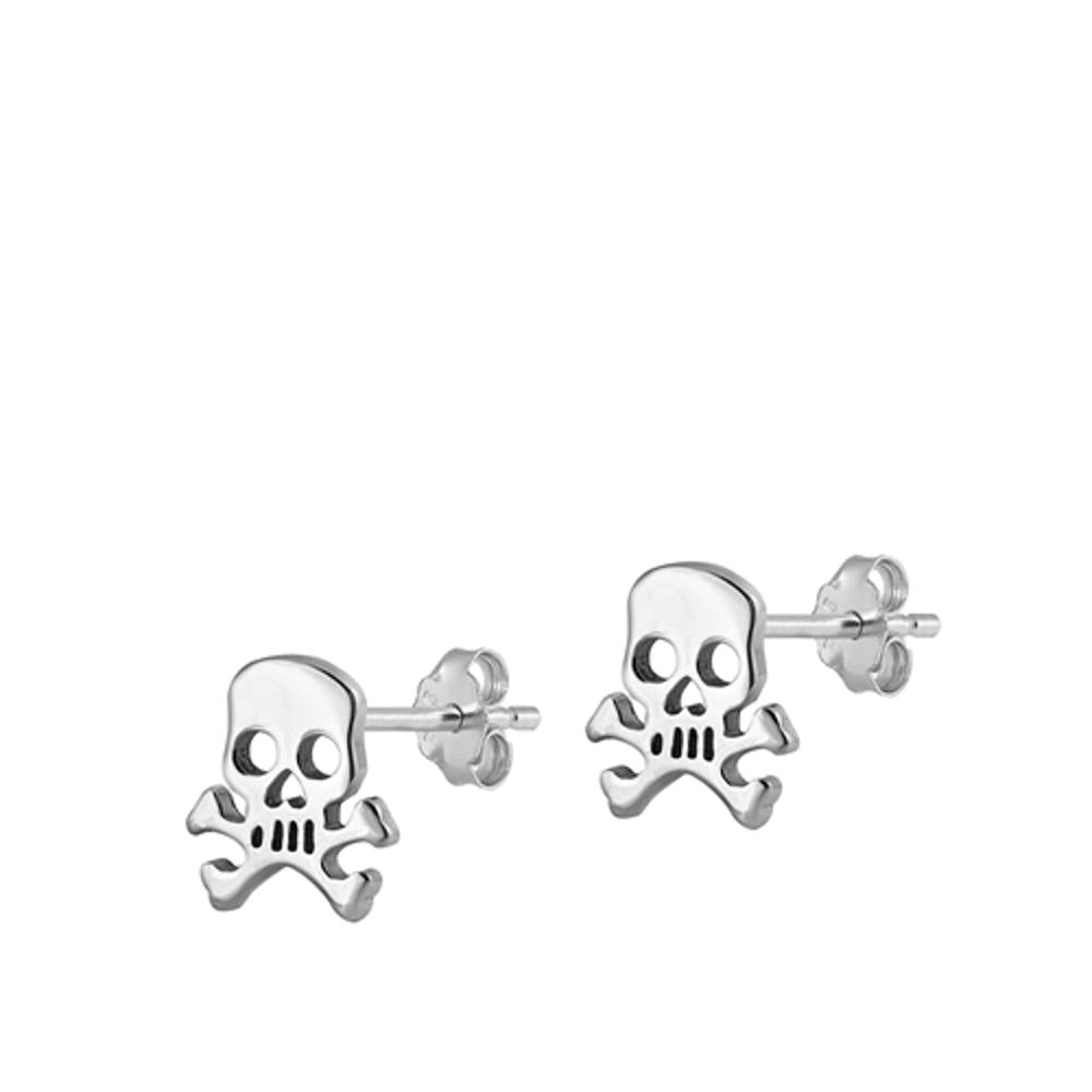 Sterling Silver Trendy Skull And Crossbones Stud High Polished Earrings 925 New