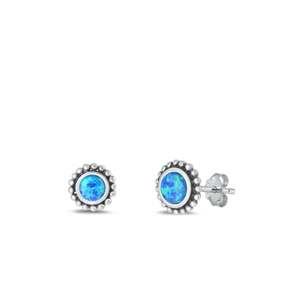 Sterling Silver Wholesale Blue Synthetic Opal High Polished Stud Earrings .925
