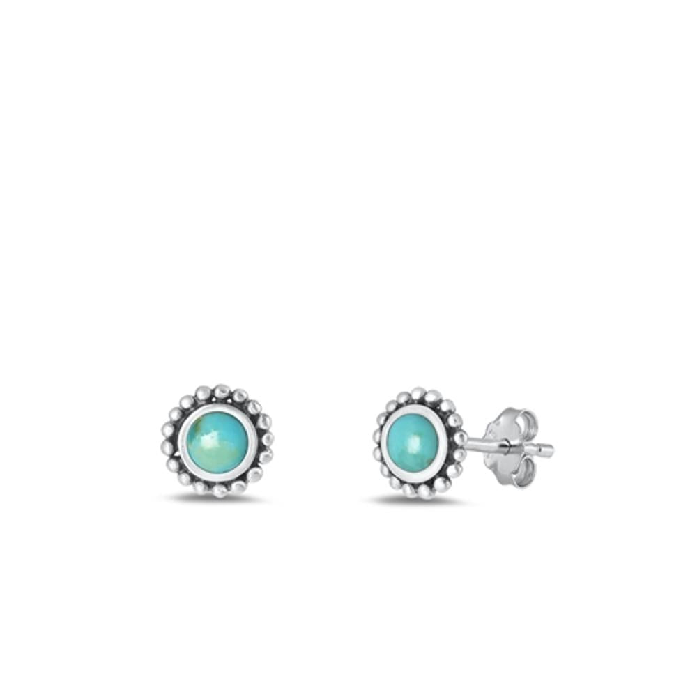 Sterling Silver Fashion Turquoise High Polished Stud Earrings 925 New