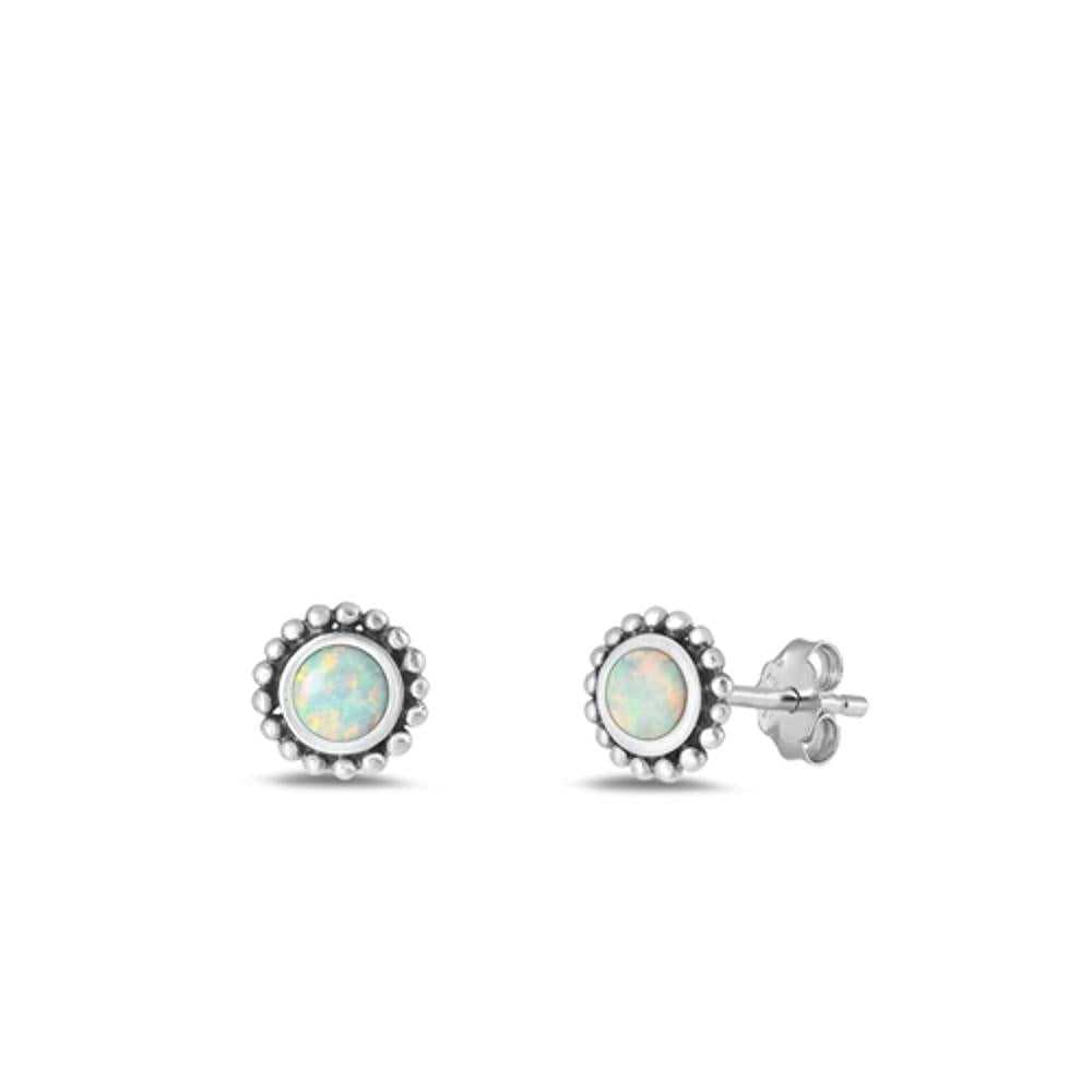 Sterling Silver Cute White Synthetic Opal High Polished Stud Earrings .925 New