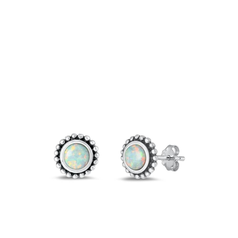 Sterling Silver Classic White Synthetic Opal Polished Stud Earrings .925 New