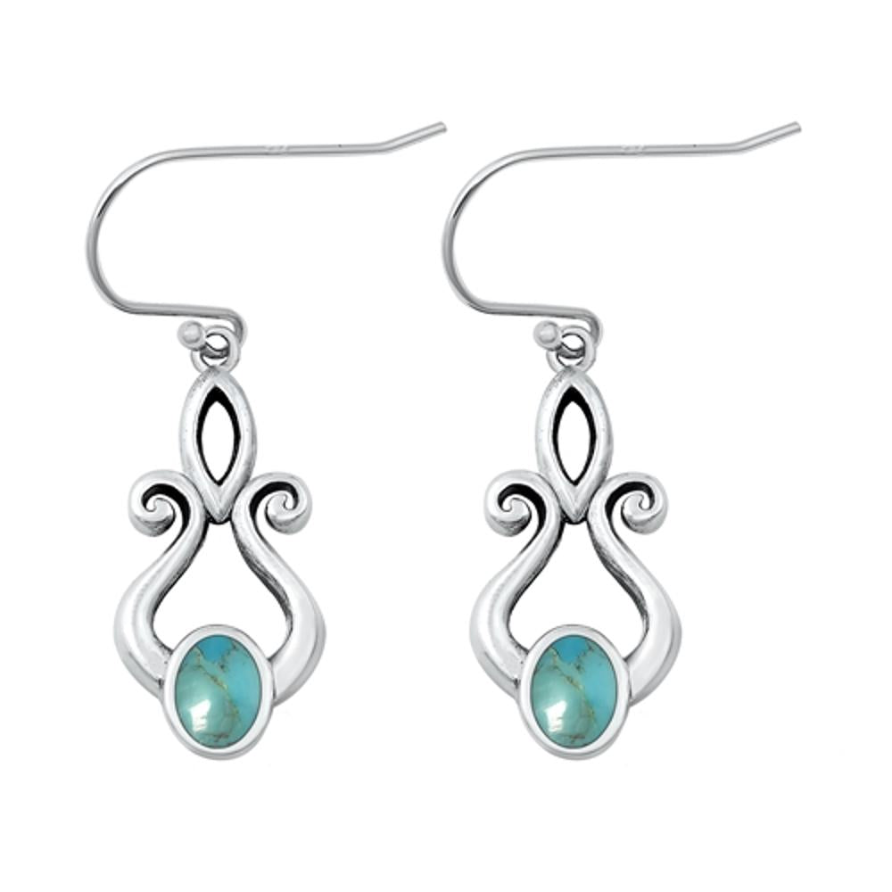 Sterling Silver Classic High Polished Turquoise Hook Fashion Earrings .925 New
