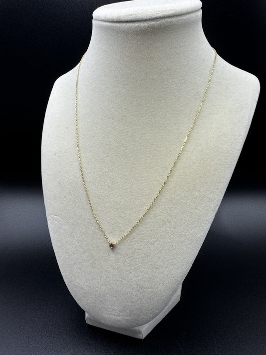 16-18” 10k Yellow Gold Chain & Natural Ruby Solitaire Pendant GSI Certified 1.55g