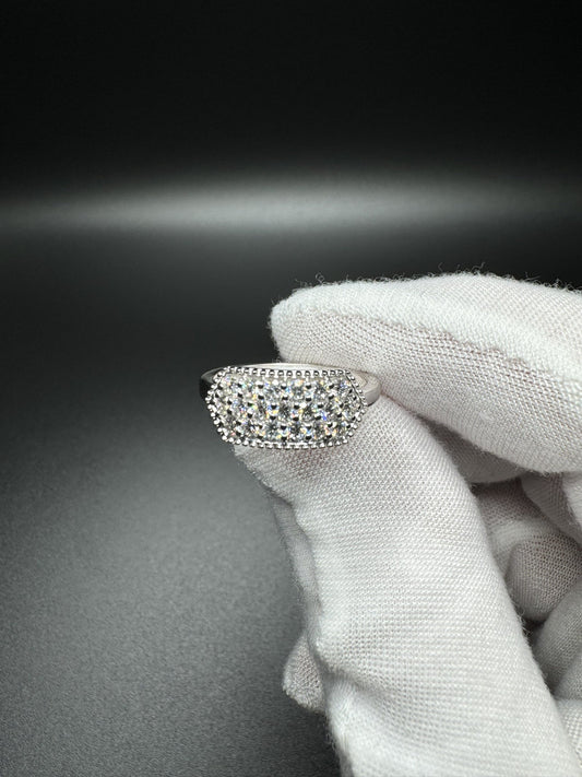 Size 7 Silver .8ctw Lab Diamond 3 Row Fashion Ring 3.2g