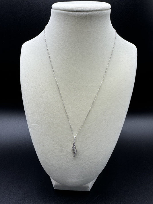 16-18” Silver Chain & 1” 1/8ctw Natural Diamond Lightning Bolt 2.2g