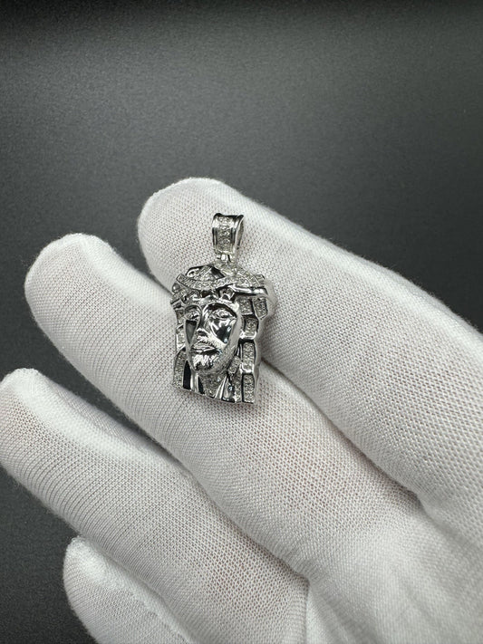 1” 10k White Gold 1/3ctw Natural Diamond Jesus Piece 3mm Bail 6.1g