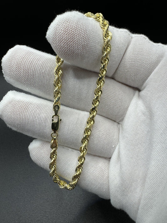 8” 14k Yellow Gold Rope Bracelet 3.6mm 12.14g
