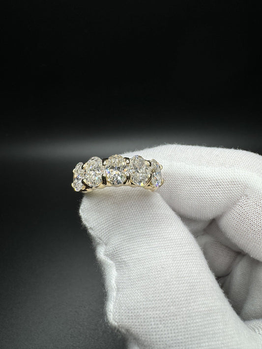 Size 7 14k Yellow Gold 4ctw Oval E-F VS/VVS 5 Stone Lab Diamond Ring 6.9g
