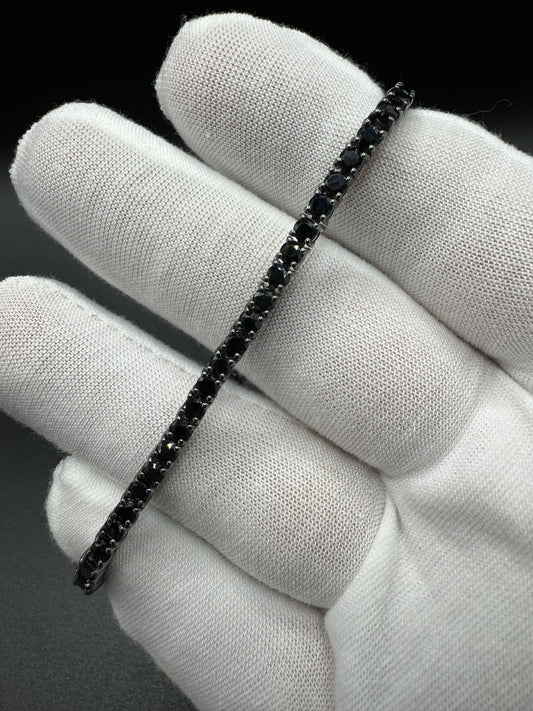 7.5” 3mm Silver Black Rhodium & Black Spinel Tennis Bracelet 11.5g
