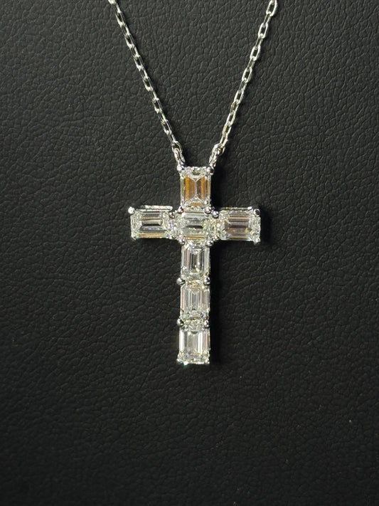 14k White Gold 1.75ctw Lab-Grown Diamond Cross Necklace – 18"