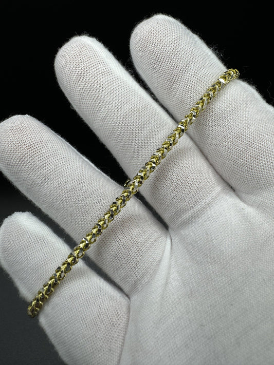 8.5” 10k Yellow Gold Prism Cut Franco Bracelet 3mm 10.7g