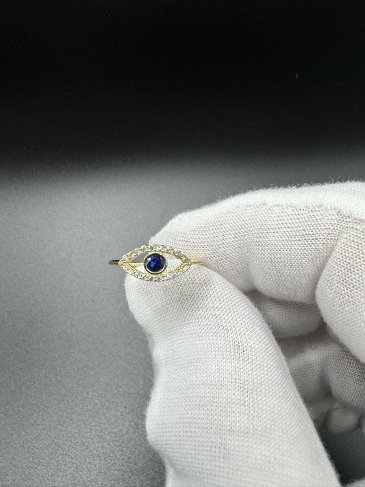 Size 6 14k Yellow Gold Evil Eye Ring 1.0g