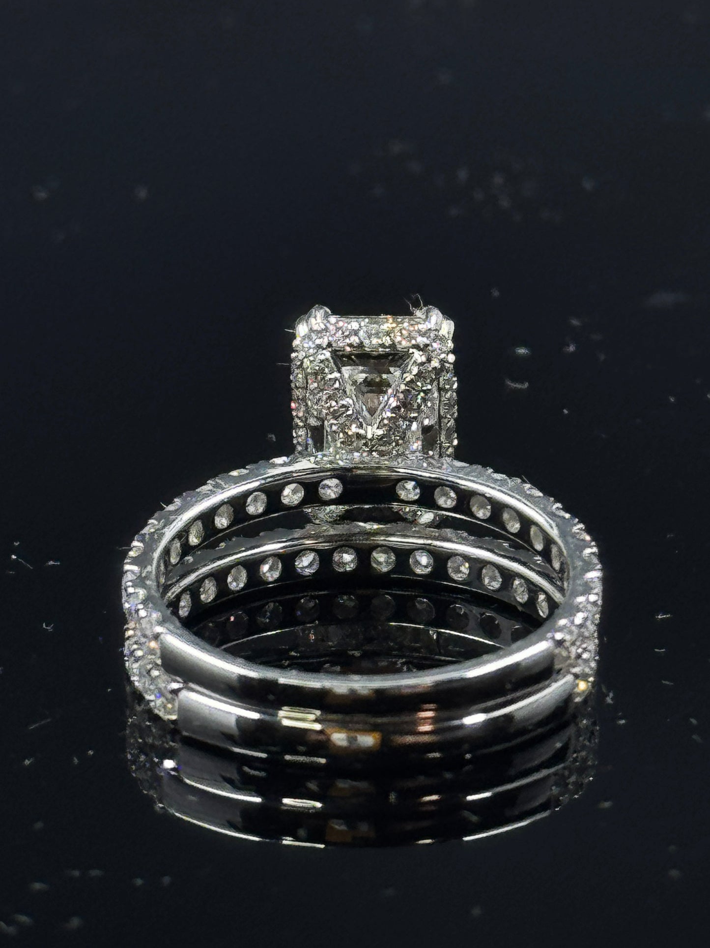 14k White Gold Emerald Diamond Bridal Set – 4.04ctw, Size 7