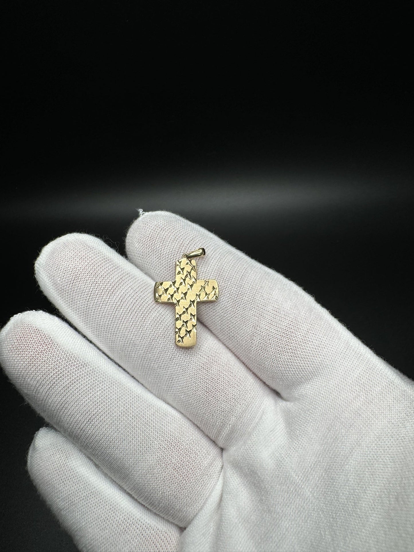 1” 14k Yellow Gold Square Diamond Cut Cross 2.3mm Bail 1.82g