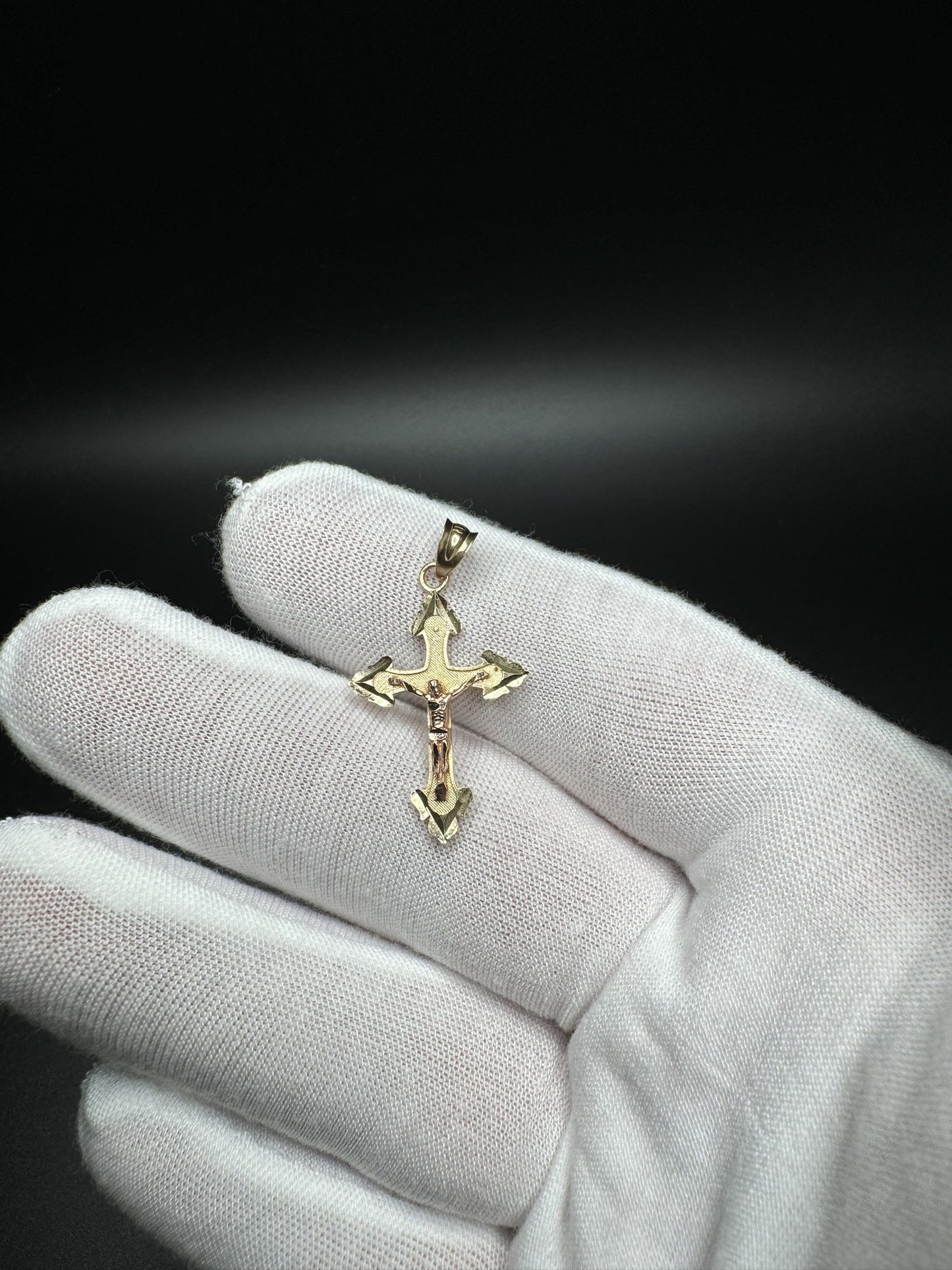 1.25” 14k Yellow Gold Pointed Cross with Rose Gold Crucifix 4mm Bail 1.34g