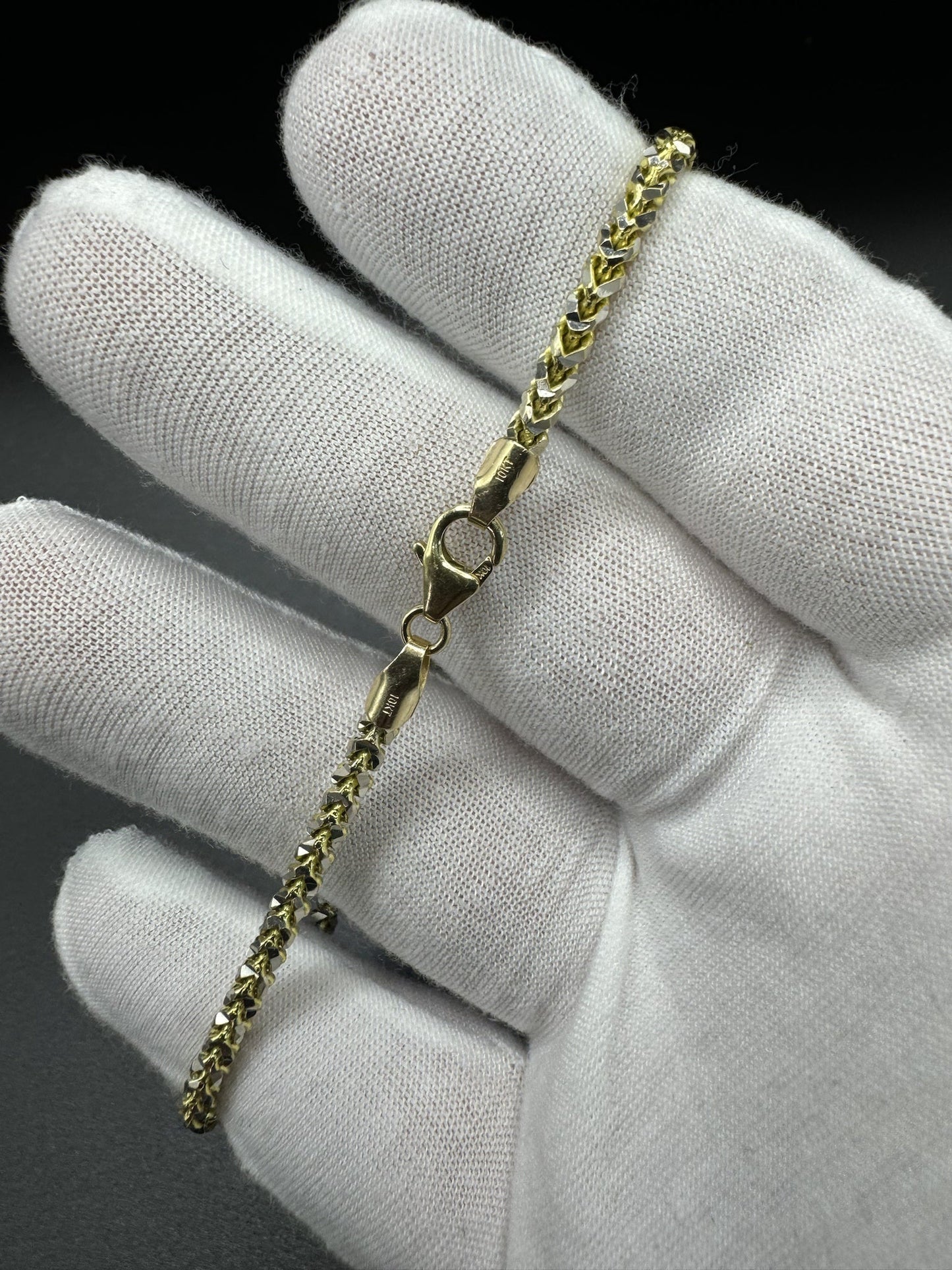 8.5” 10k Yellow Gold Prism Cut Franco Bracelet 3mm 10.7g