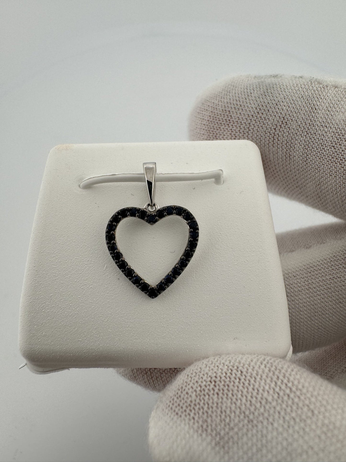 3/4” 14k White Gold Heart Pendant Covered in Natural Black Diamonds 3mm Bail .7g