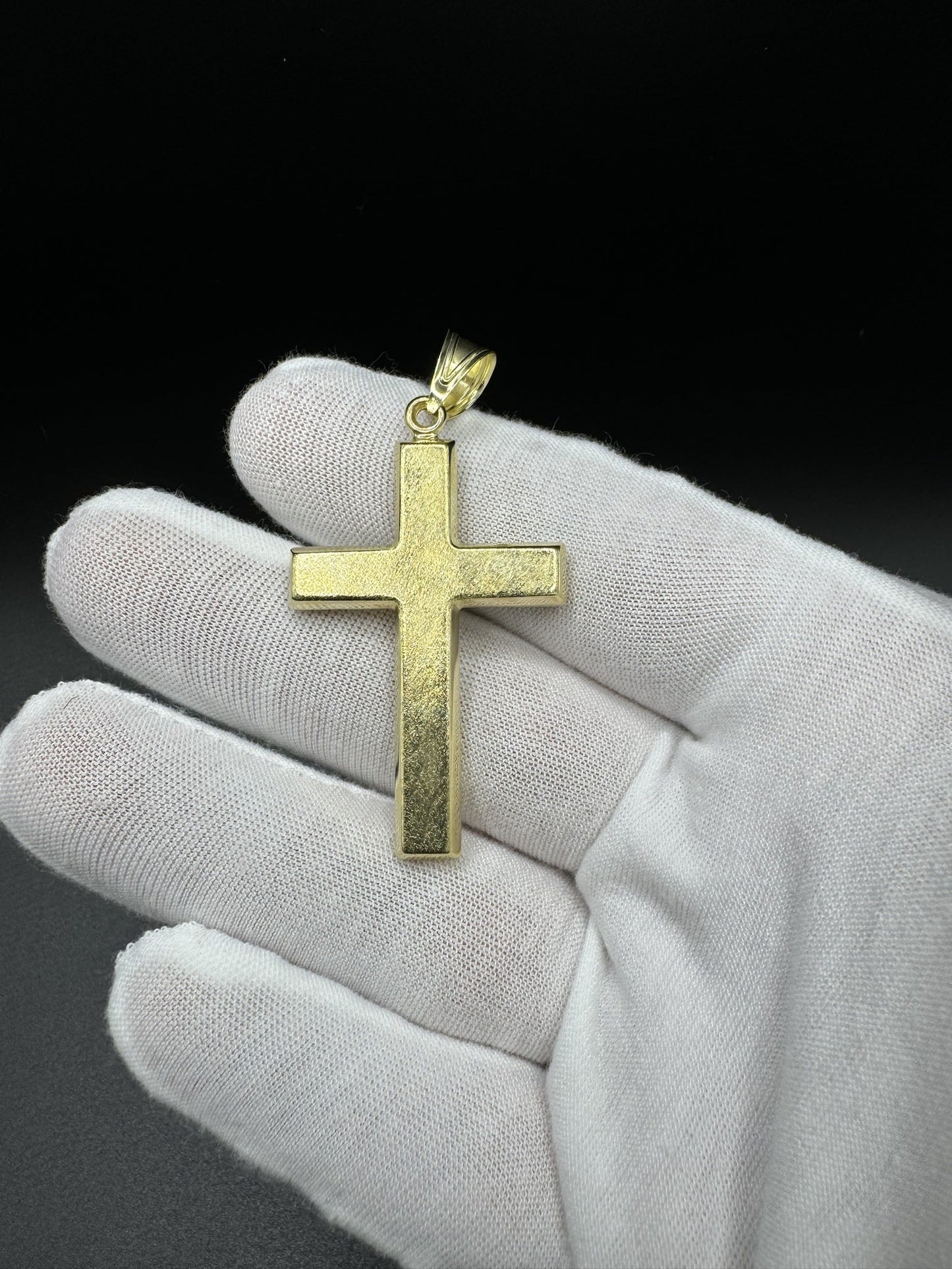 2.5” 14k Yellow Gold Square Cross with Brushed Finish 7.5mm Bail 3.6g