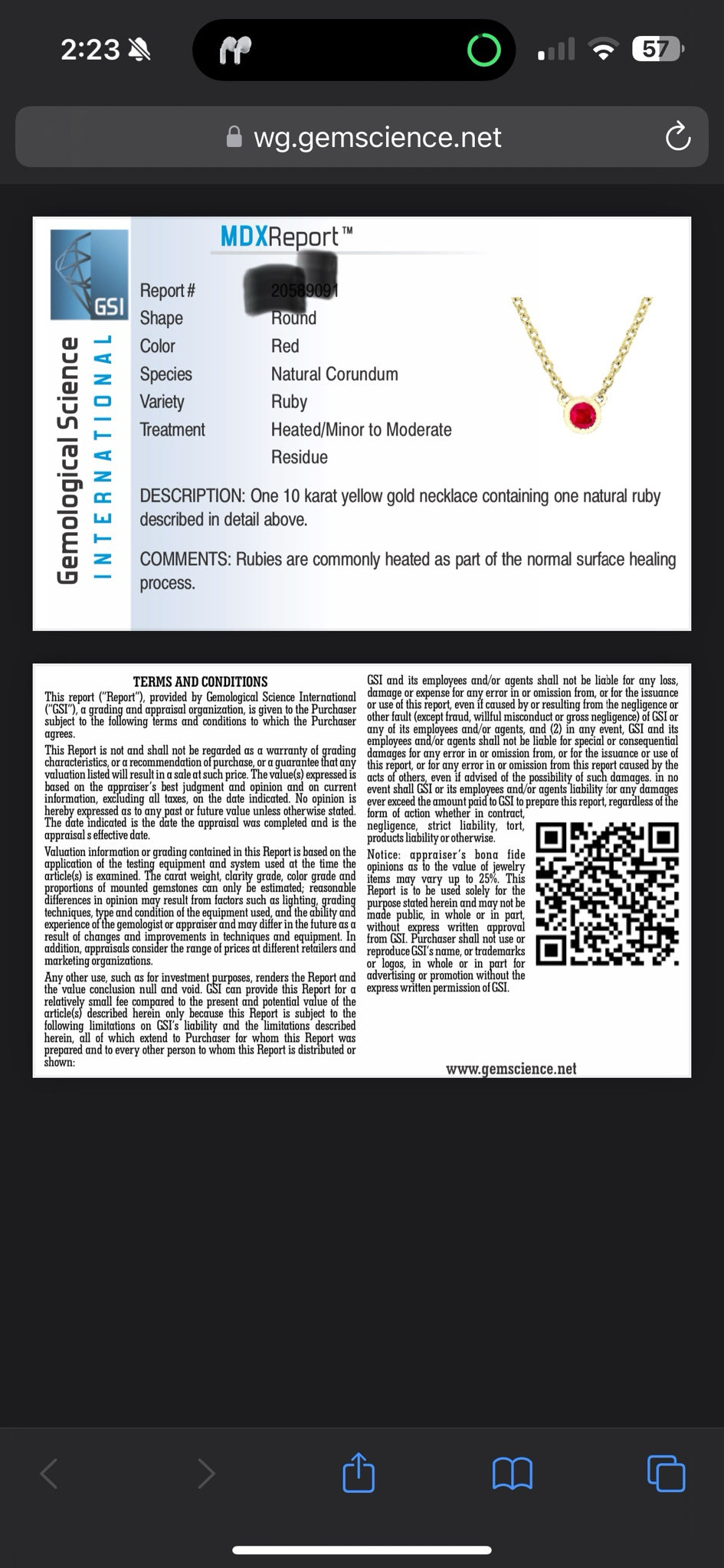 16-18” 10k Yellow Gold Chain & Natural Ruby Solitaire Pendant GSI Certified 1.55g