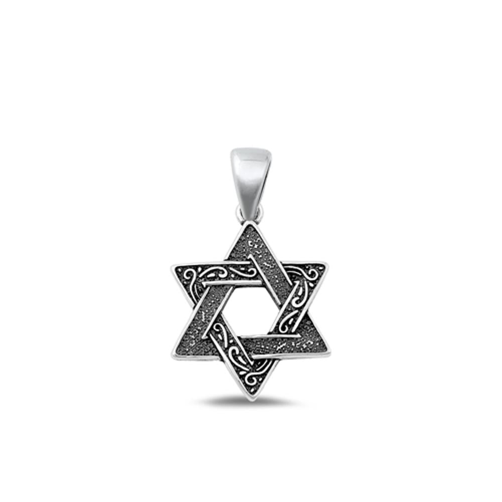 Sterling Silver Classic Jewish Star of David Pendant Oxidized Charm .925 New