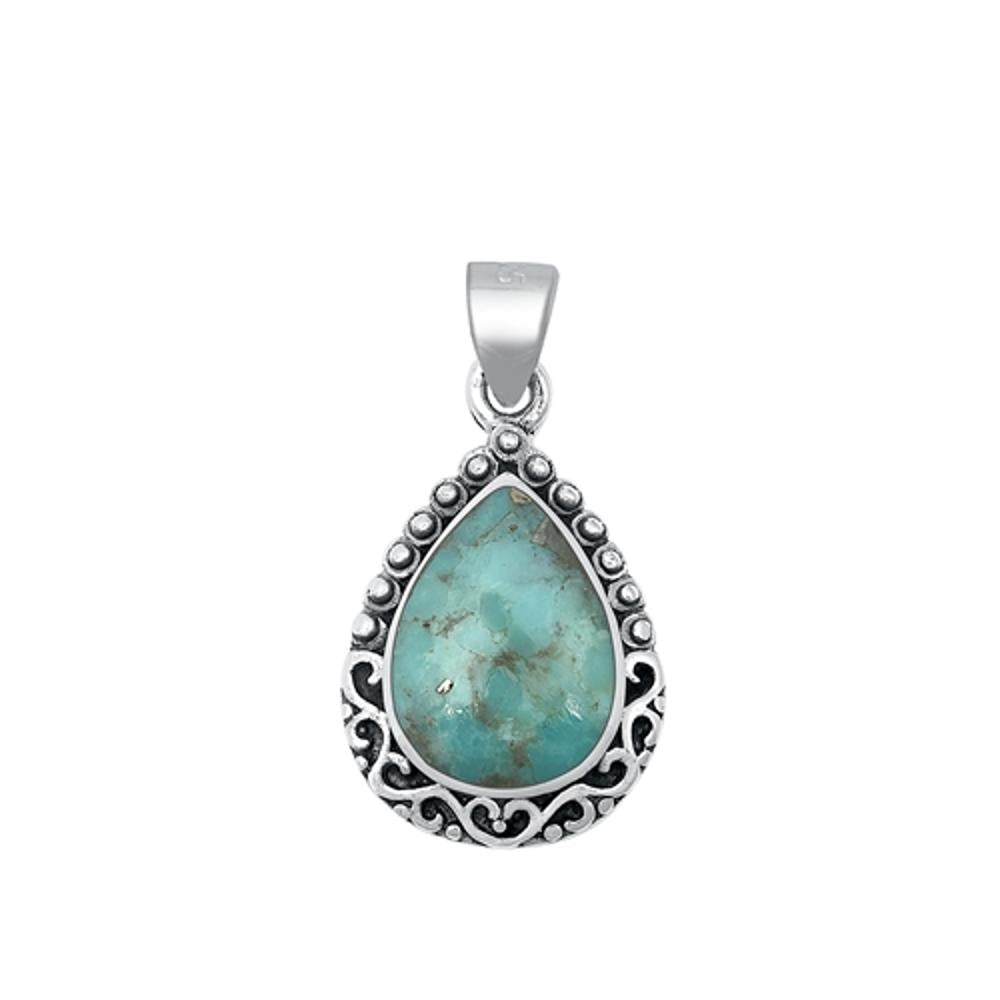 Sterling Silver Unique Bali Turquoise Pendant Classic Fashion Charm 925 New