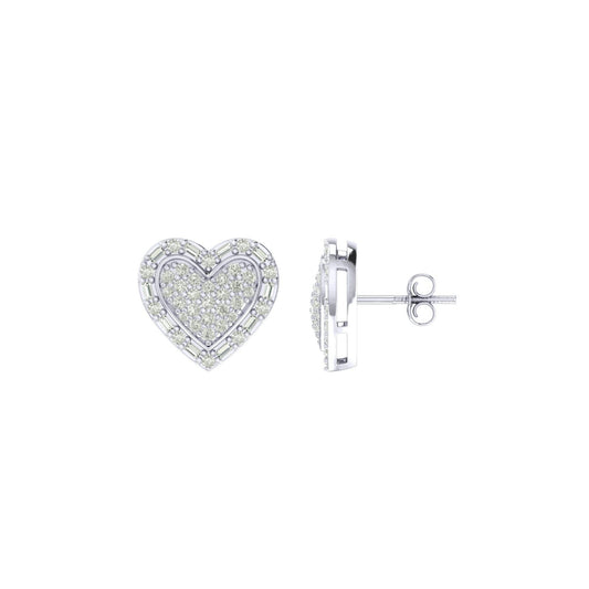 Sterling Silver Round Baguette Diamond Heart Shape Designer Stud Earring 1/2 Cttw