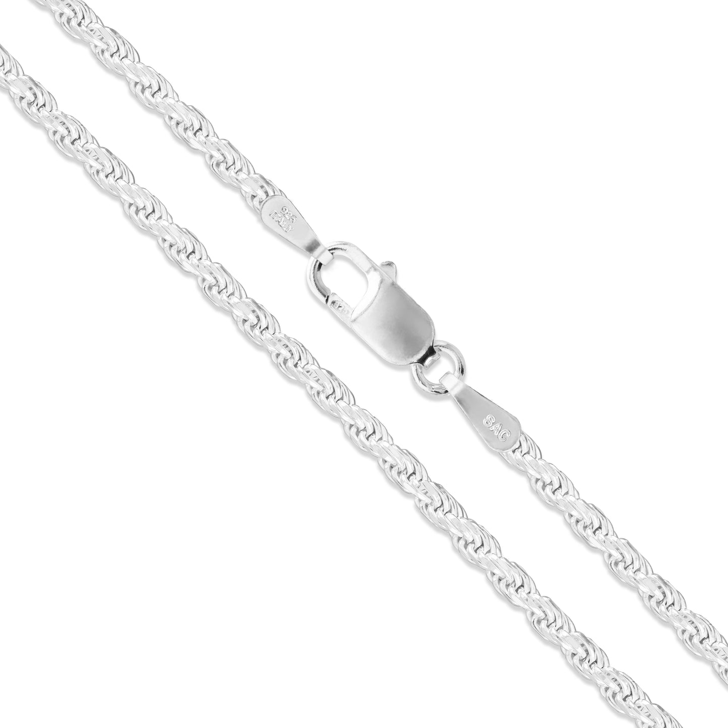 Rope Rhodium Plated 050 - 2.3mm - Sterling Silver Rope Chain Necklace