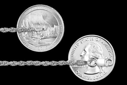 Rope Rhodium Plated 060 - 2.9mm - Sterling Silver Rope Chain Necklace