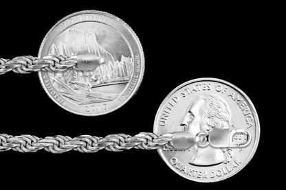 Rope Rhodium Plated 100 - 5.1mm - Sterling Silver Rope Chain Necklace