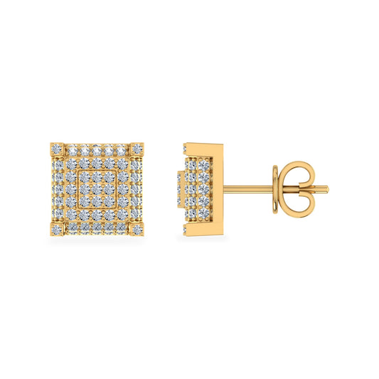 10K Yellow Gold Round Diamond Square Shape Stud Earrings 1/2 Cttw