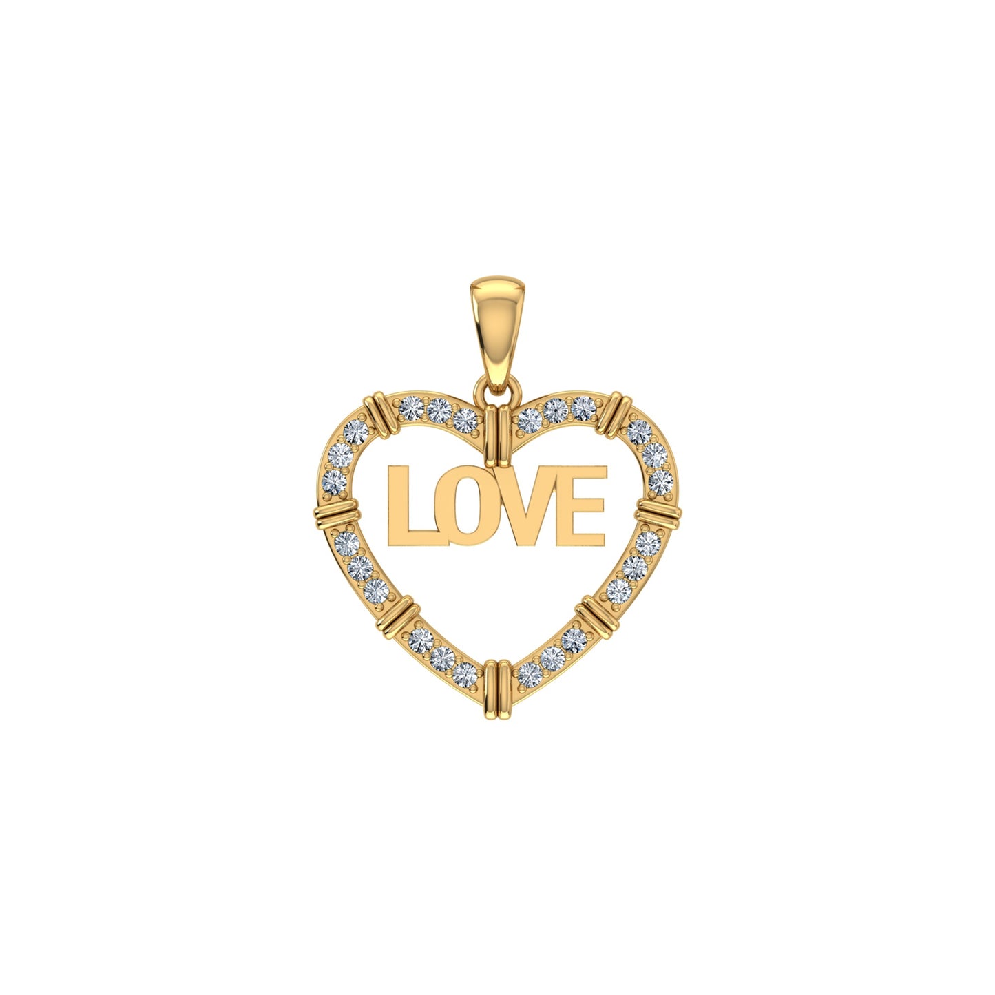 10K Yellow Gold Round Diamond Womens Love Heart Pendant 1/4 Cttw