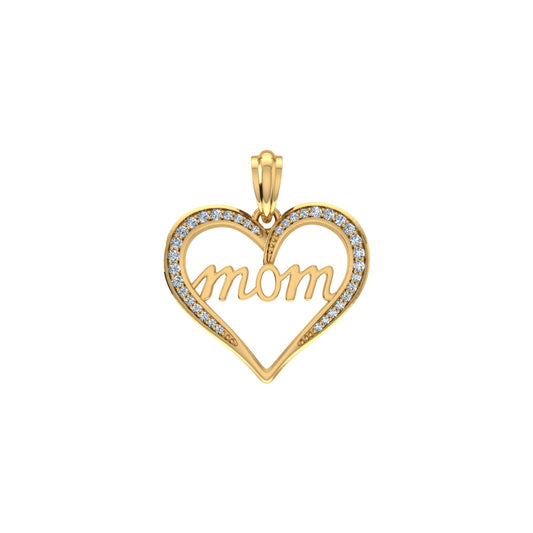 10K Yellow Gold Round Diamond Womens Mom Heart Pendant 1/8 Cttw