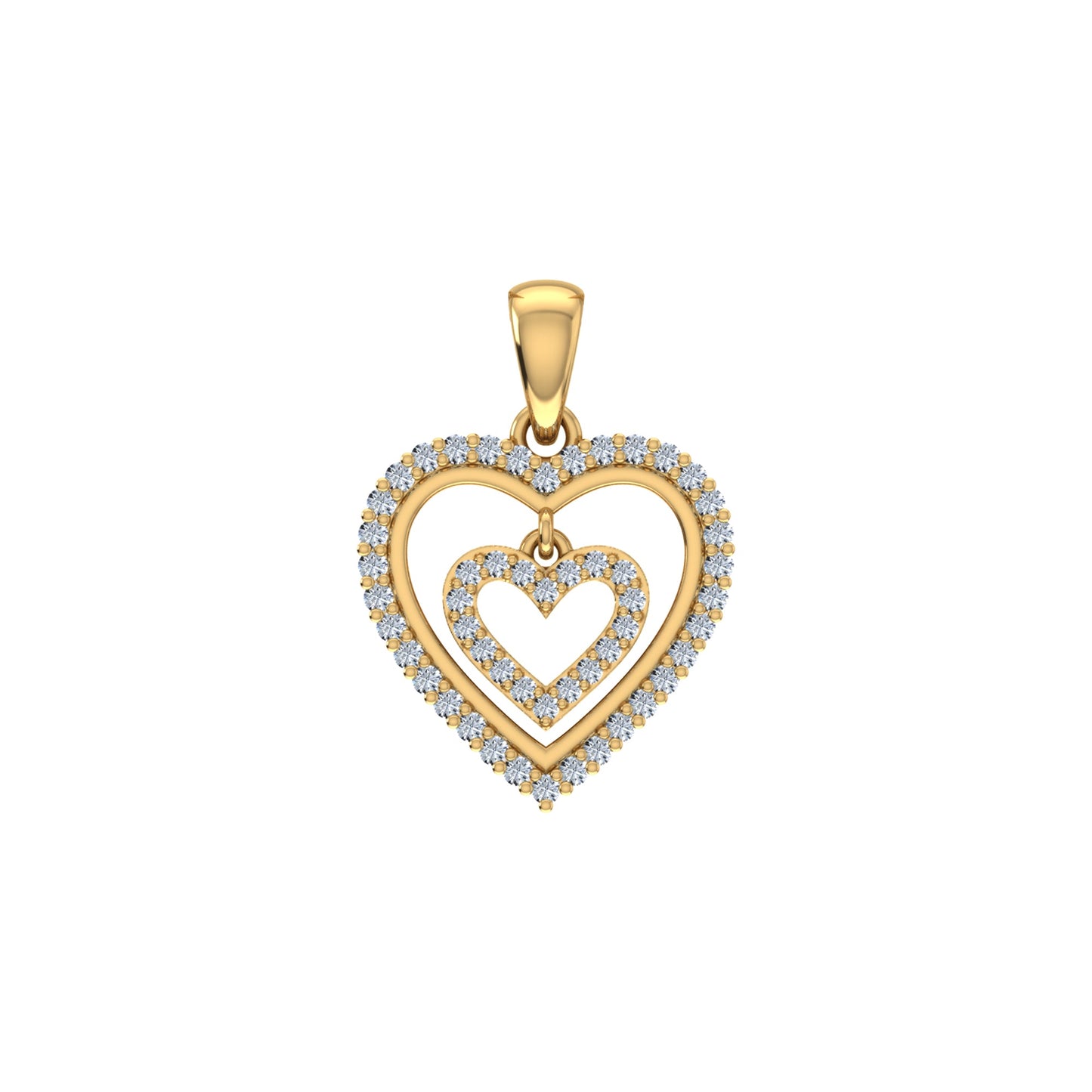10K Yellow Gold Round Diamond Womens Double Heart Pendant 1/4 Cttw