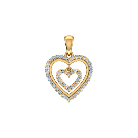 10K Yellow Gold Round Diamond Womens Double Heart Pendant 1/4 Cttw