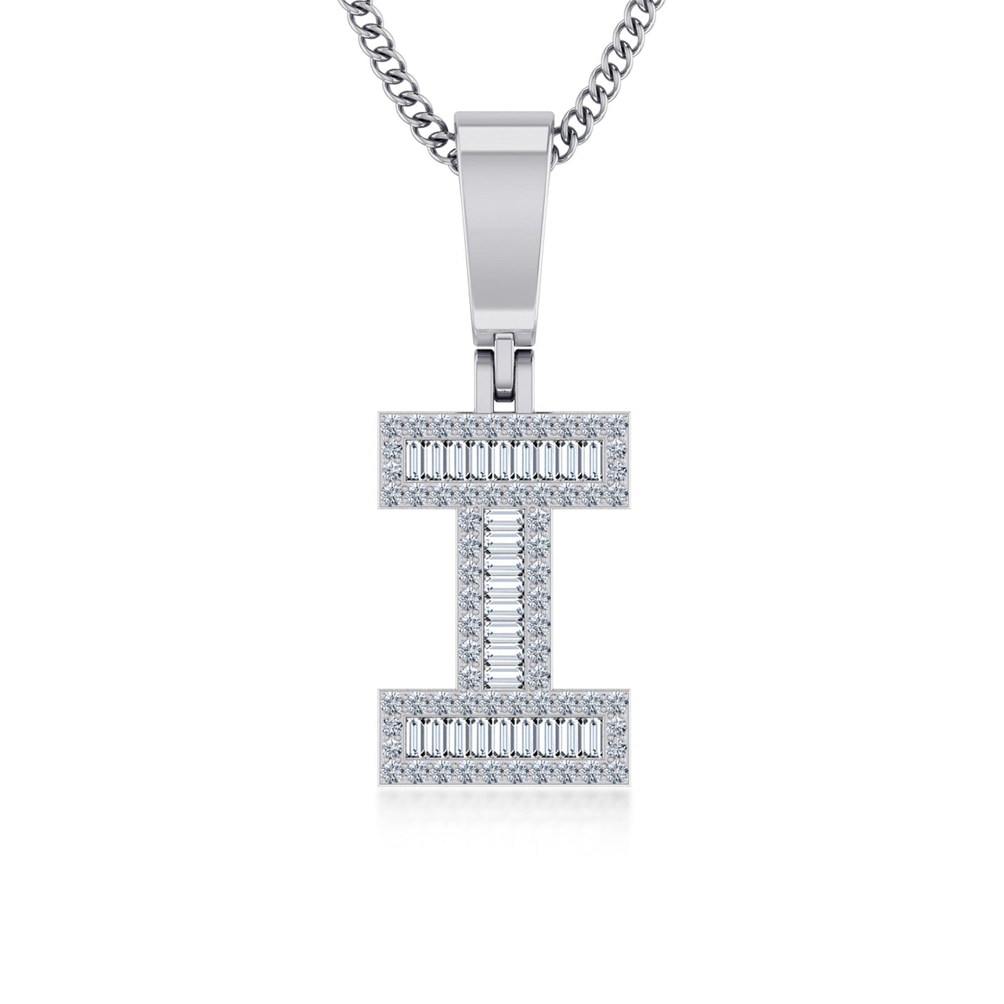10K White Gold Tw Baguette Initial I Pendant 1/3 Cttw
