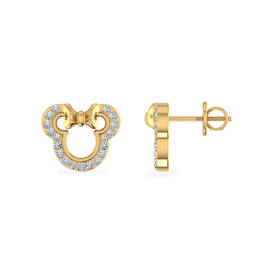 10K Yellow Gold Round Diamond Designer Stud Earrings 1/10 Cttw