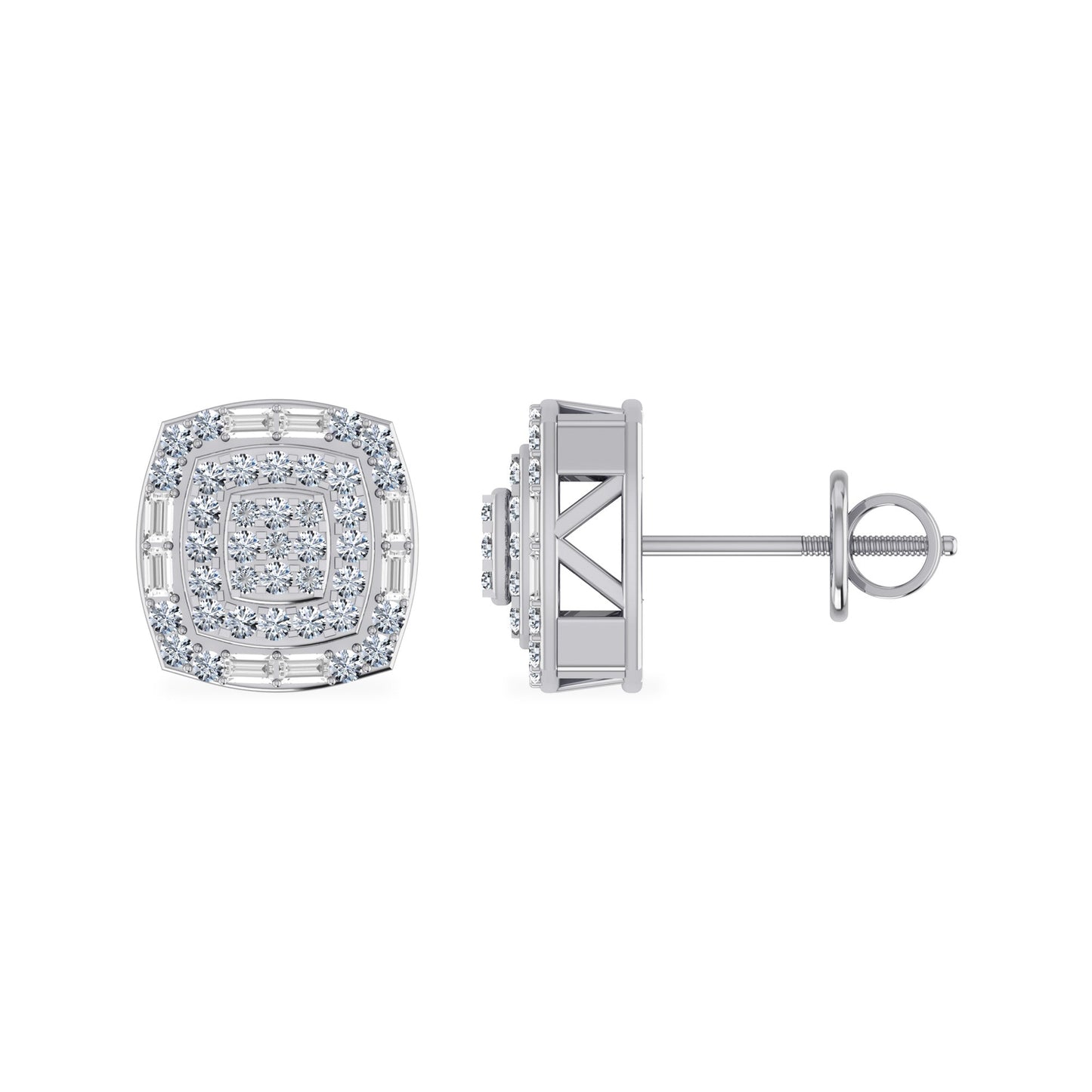 10K White Gold Round Diamond Square Shape Stud Earrings 5/8 Cttw
